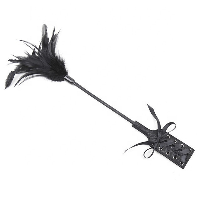 Black Lace Feather Tickle Whip Bondage BDSM