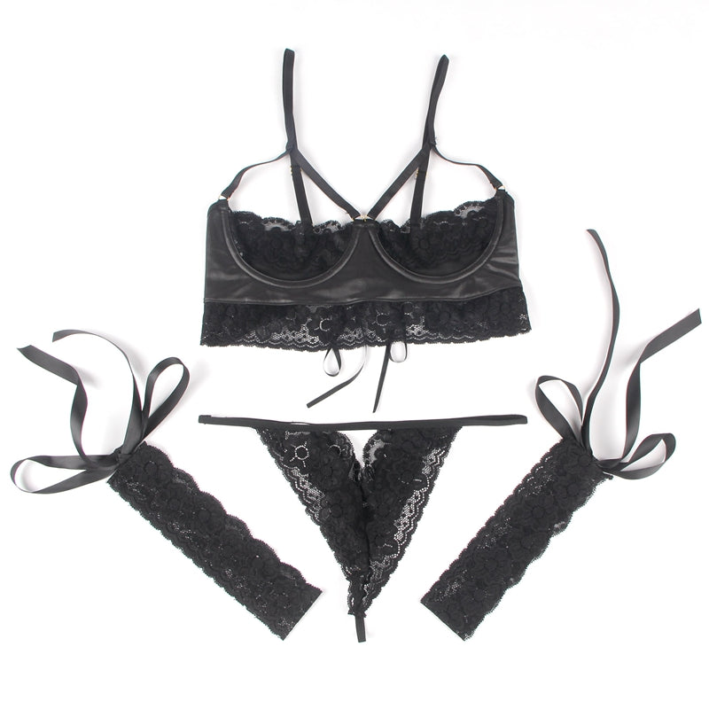 Lace Lingerie Set with Bra, Panty Set and Leg Ring