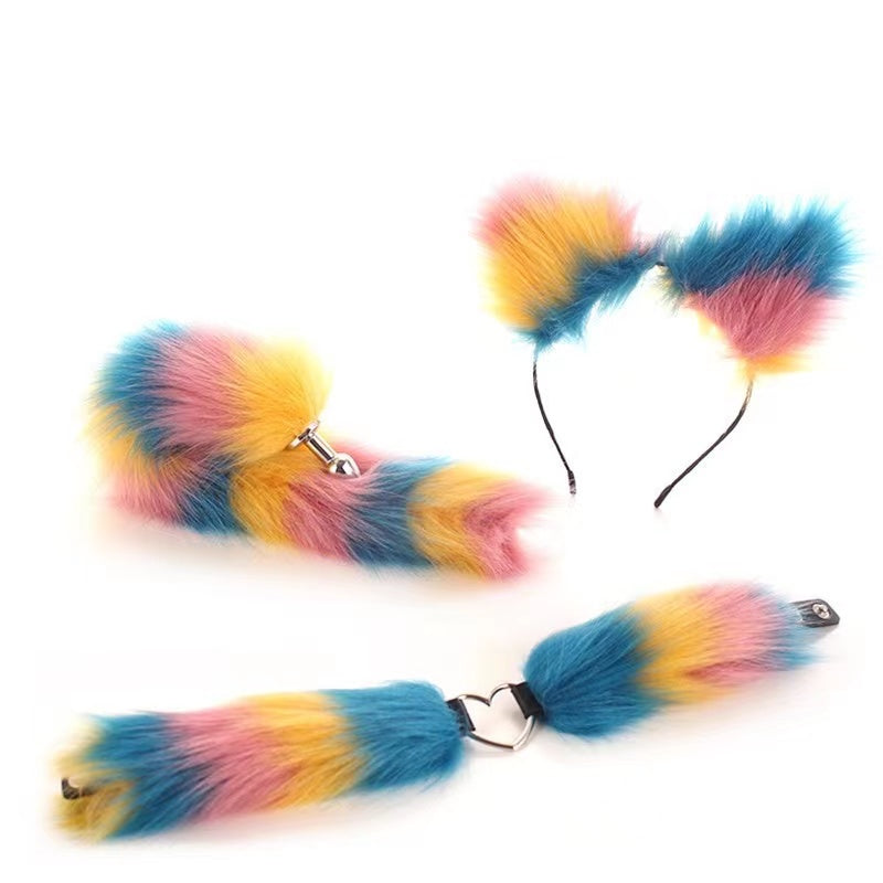 Anal Plug Set Metal Butt Plug With Fox Tail Fox Ear Hair Clip COSPLAY